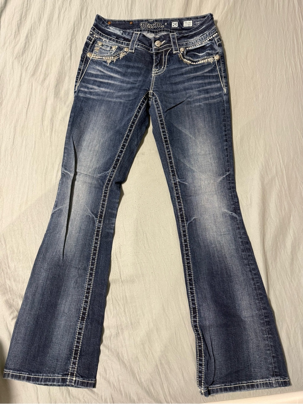 Miss Me Indigo Flare Jeans with Contrast Stitching